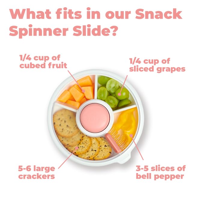 GoBe Kids Small Snack Spinner Flip Bundle with Hand Strap and Sticker Sheet - Reusable Snack Container with 5 Compartment Dispenser and Lid | BPA/PVC Free | Dishwasher Safe | No Spill- Mint Green