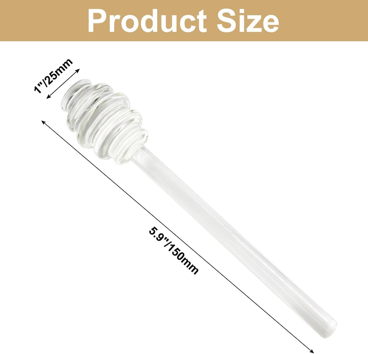 Glass Honey Dipper Stick, 6 Inch, Clear