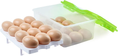 2 Tiers Egg Container Deviled Egg Carrier Eggs Holder with Handle Fridge Freezer Storage by DELIFUR (Green)