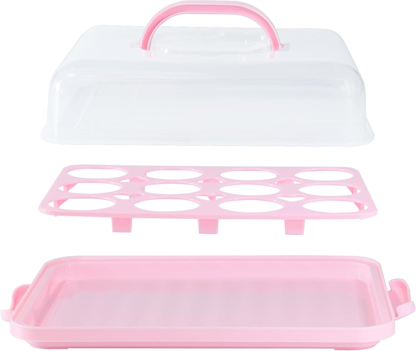 Cake Carrier with Lid, Cake Holder Cupcake Container for 12 Cupcakes 2 in 1 Portable Dessert Container for Pie Muffin Cobbler (Red)