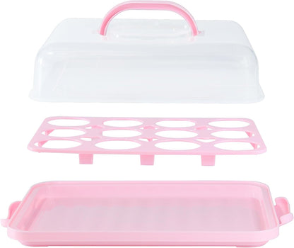 Cake Carrier with Lid, Cake Holder Cupcake Container for 12 Cupcakes 2 in 1 Portable Dessert Container for Pie Muffin Cobbler (Red)
