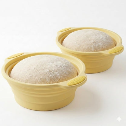 Set of 2 Round 9 Inch Silicone Banneton Proofing Baskets | No Sticking | Dishwasher Safe | Collapsible for Easy Storage | New England Sourdough Starter Co.