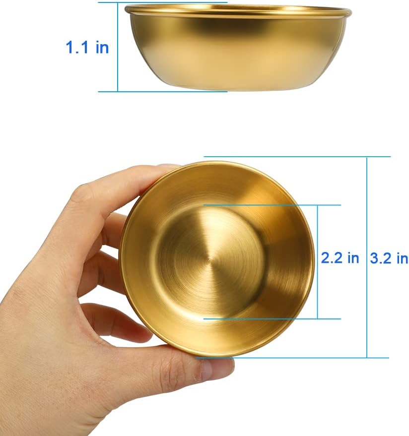 8 Pack 3.2inch Stainless Steel Sauce Dishes Mini Individual Saucers Bowl Round Seasoning Dishes Sushi Dipping Bowl Appetizer Plates, Champagne Gold