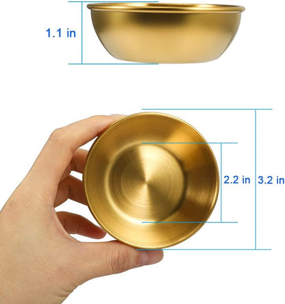 8 Pack 3.2inch Stainless Steel Sauce Dishes Mini Individual Saucers Bowl Round Seasoning Dishes Sushi Dipping Bowl Appetizer Plates, Champagne Gold