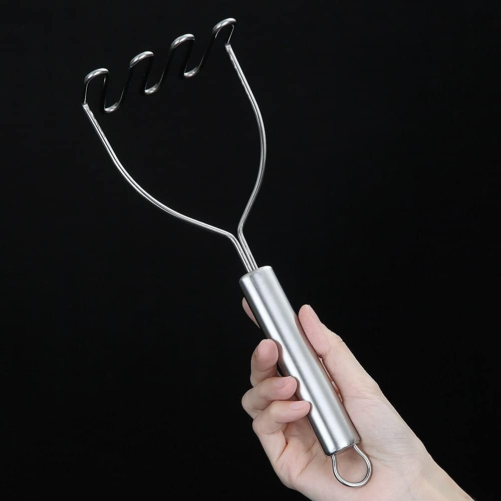 Potato Masher, Stainless Steel Heavy Duty Metal Potato Ricer With Mirror Polish, Food Masher Utensil, Hand Masher, Vegetables Fruits Mashe, Dishwasher Safe (9.6 Inch)