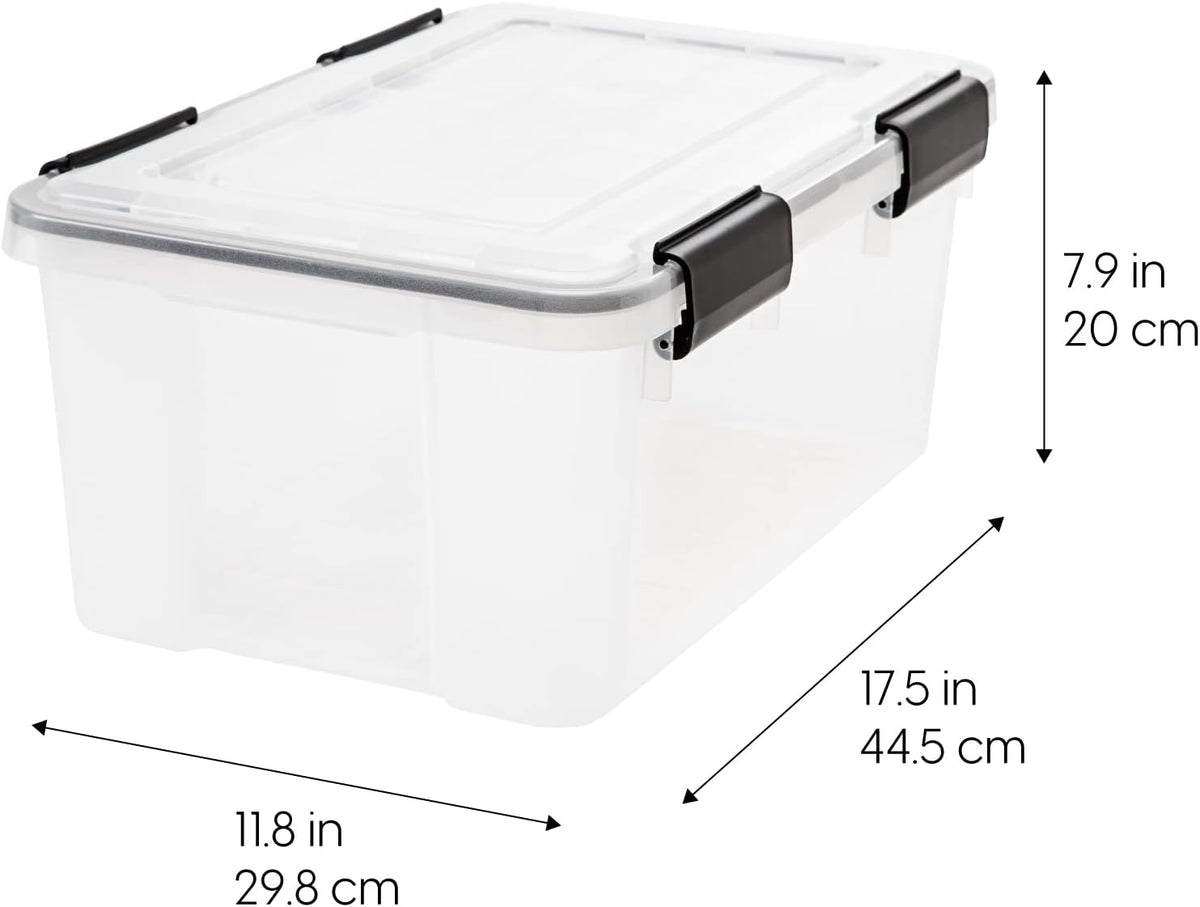 IRIS USA WeatherPro Storage Bins with Lids, 47 Qt, Gasket Seal, 2 Pack | Airtight gasket helps protect clothing, shoes, crafts, keepsakes, and household supplies from moisture and dust.