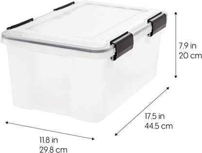 IRIS USA WeatherPro Storage Bins with Lids, 47 Qt, Gasket Seal, 2 Pack | Airtight gasket helps protect clothing, shoes, crafts, keepsakes, and household supplies from moisture and dust.