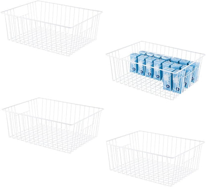 16" L x 12" W Wider Freezer Storage Organizer Baskets Container, Deep Metal Wire Chest Upright Refrigerator Divider Bins with Built-in Handles for Cabinet, Pantry, Closet, Kitchen