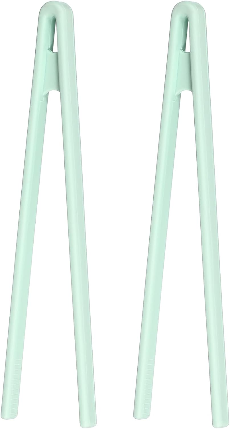 uxcell 8.7" Silicone Toast Tongs, 2Pcs Kitchen Tong Heat Resistant Kitchen Utensil for Cooking Toaster Salad Food BBQ Pan Bacon Fried Steak, Light Green