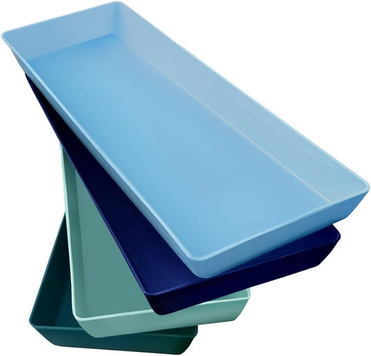 US Acrylic Coastal Plastic Serving Trays (Set of 4) 15” x 10” | Large Unbreakable Reusable Rectangular Party Platters | Serve Appetizers, Fruit, Veggies, & Desserts | BPA-Free & Made in USA