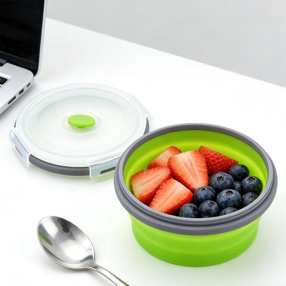 3-Piece Collapsible Food-Storage-Container Set – Foldable Meal Prep Containers Reusable, Stackable Bowls,Green