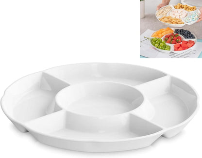 Ceramic Chip and Dip Serving Tray,Porcelain Divided Serving Platter, Perfect for Chips and Dip, Veggies, Candy and Snacks (12Inch)