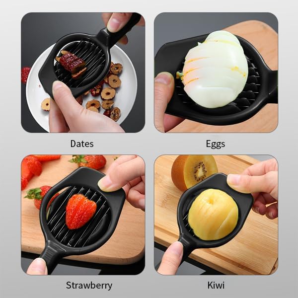 Egg Slicers Cutter, Stainless Steel Multifunction Slicing Mould, Handheld Mushroom Kiwi Divider Tomato Strawberry Cutter, 2.95 * 7.5inches (Black)