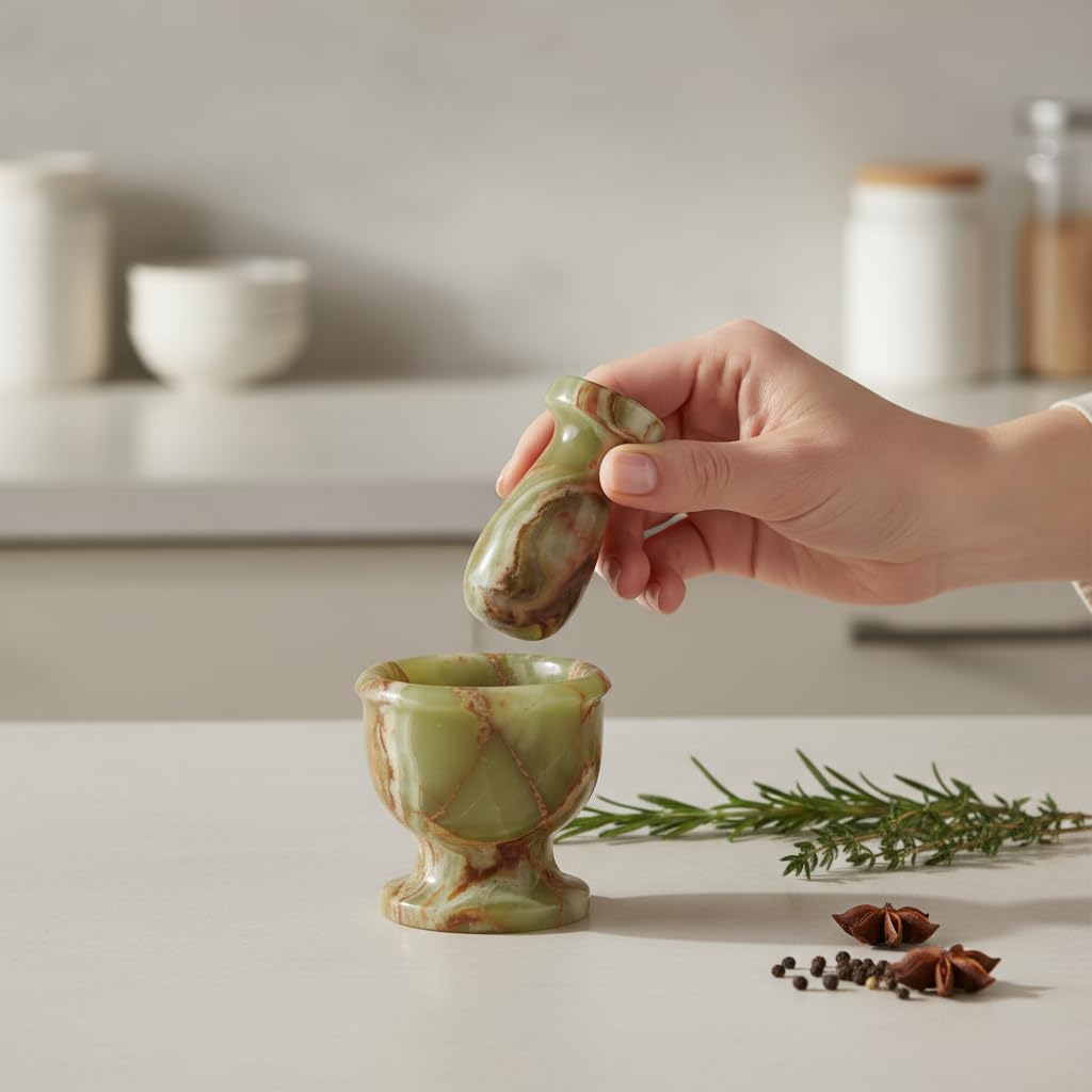 Mortar and Pestle Set – Large Stone Grinder with Polished Bowl & Non-Slip Base | Elegant Onyx Marble Kitchen Tool for Spices, Herbs & Guacamole