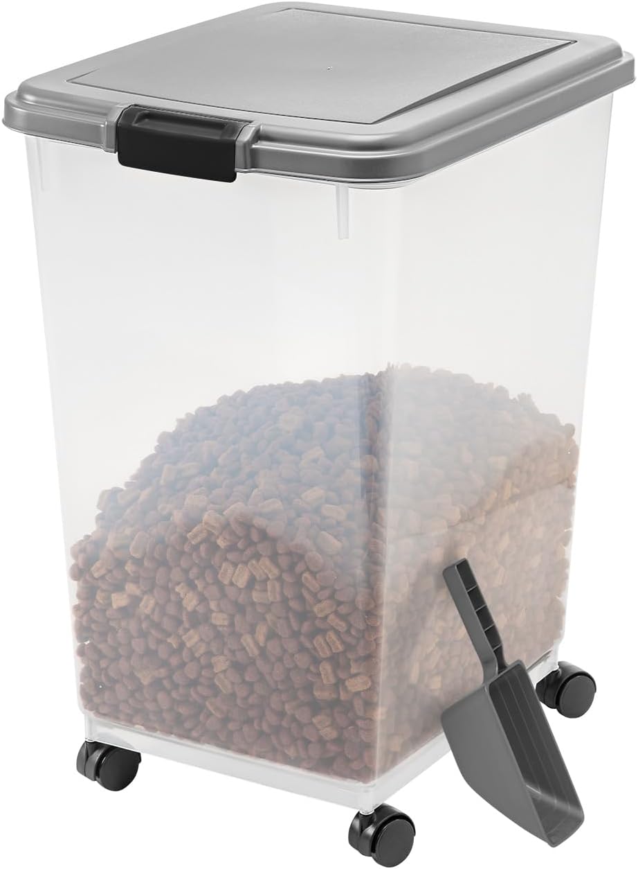IRIS USA 69qt/17gal Airtight Pet Food Container with Casters and Scoop, Chrome