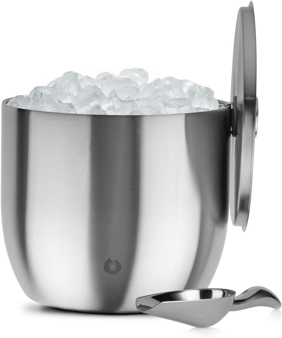 SNOWFOX Plus, Premium Vacuum Insulated Stainless Steel Ice Bucket with Lid/Scoop,Home Bar Accessories,Elegant Bartending Ice Bucket for Parties,Beautiful Outdoor Entertaining Supplies,3L,Natural Teak
