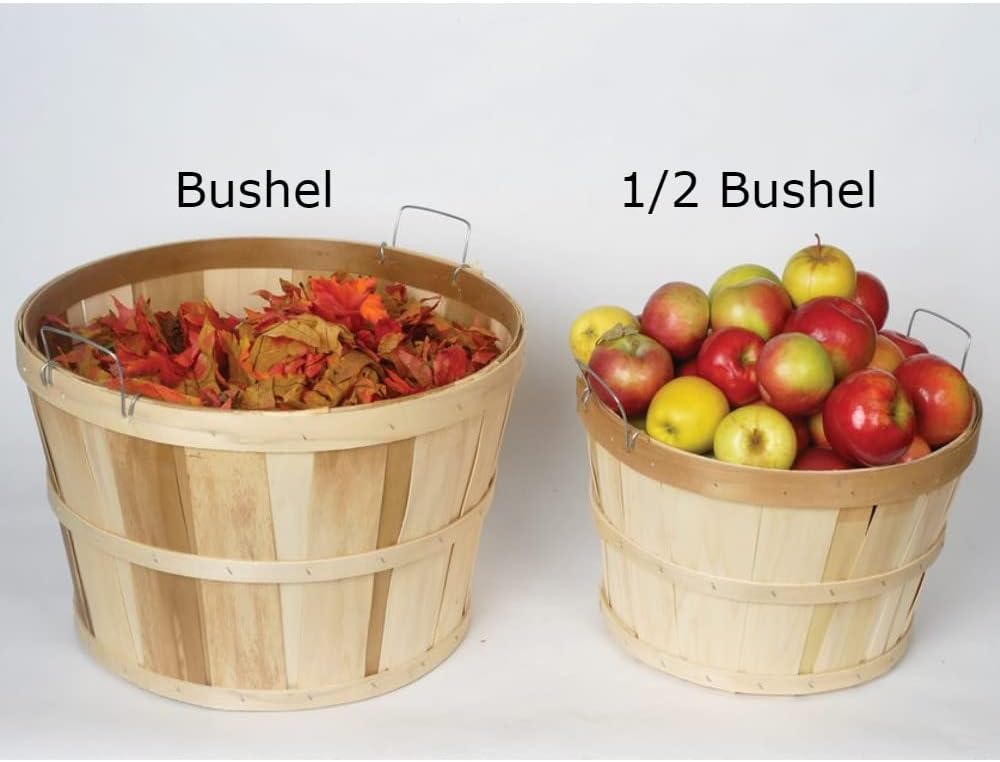 Lehman's Handcrafted Storage Baskets, Vintage Style USA Made Poplar Wood with Wire Handles, Set of 2 with One Bushel and One Half Bushel Basket