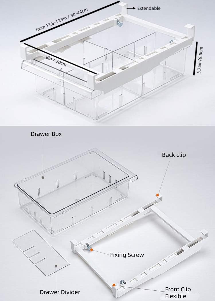 YekouMax Fridge Drawer Organizer, Refrigerator Organizer Bins, Pull Out with Handle, Shelf Holder Storage Box, Clear Container for Food, Drinks, Fit for Fridge Shelf Under 0.6" (1 Pack Medium)