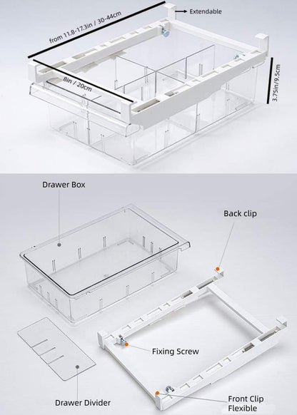 YekouMax Fridge Drawer Organizer, Refrigerator Organizer Bins, Pull Out with Handle, Shelf Holder Storage Box, Clear Container for Food, Drinks, Fit for Fridge Shelf Under 0.6" (1 Pack Medium)
