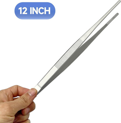 Kitchen Tweezer Tongs 304 Stainless Steel Cooking Tweezers Food Tongs, Culinary Chef Tweezers Pasta Tongs, 12 Inch