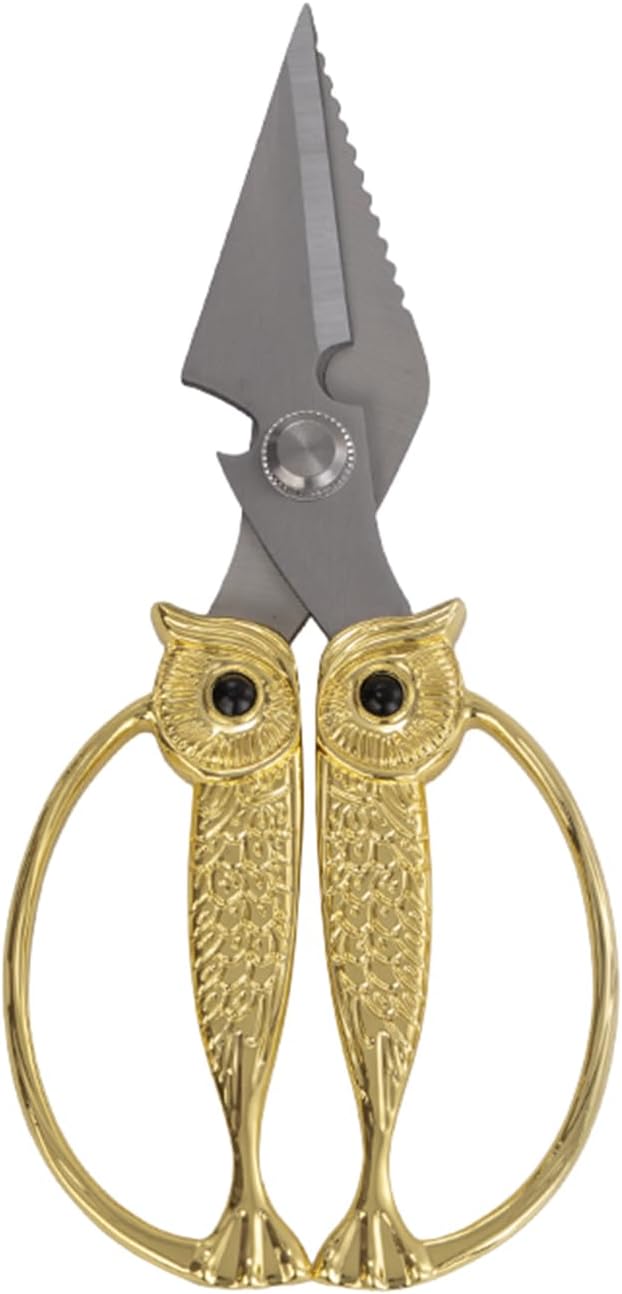 Kitchen Owl Scissors - Stainless Steel Kitchen Scissors, Sharp Meat Scissors, Dishwasher Safe, Heavy-duty Poultry Scissors, Food Cooking Scissors, Gift for Men and Women (Pearl nickel, large)