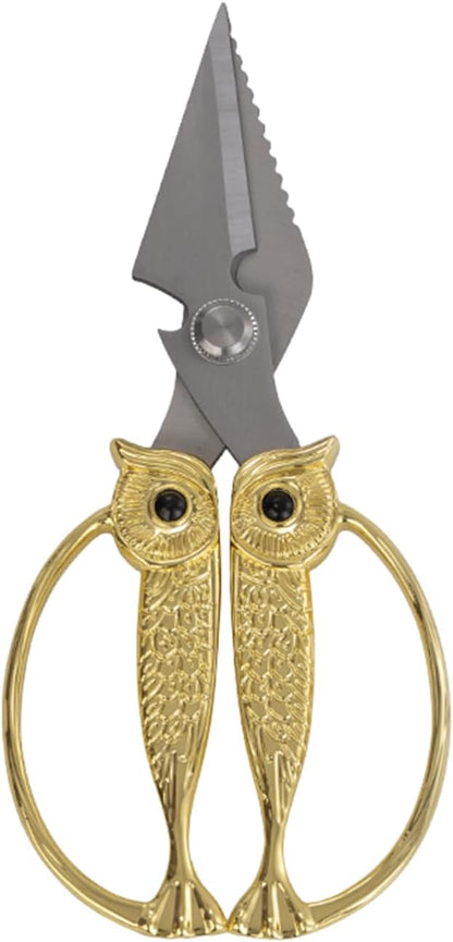 Kitchen Owl Scissors - Stainless Steel Kitchen Scissors, Sharp Meat Scissors, Dishwasher Safe, Heavy-duty Poultry Scissors, Food Cooking Scissors, Gift for Men and Women (Pearl nickel, large)