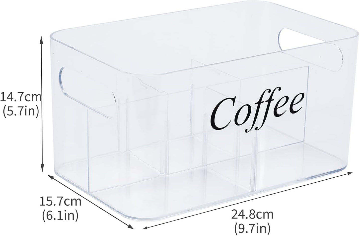 Coffee Bar Station Organizer,Clear Plastic Coffee Bar Accessories Bin with Removable 5-Compartment for Pods Condiment Syrup Tea Cups Stirrers,Coffees Pod Holder for Counter,Kitchen,Office