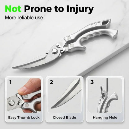 Multi-Purpose Kitchen Shears, 2026 Upgraded Heavy Duty Stainless Steel Kitchen Scissors, with Spring Loaded Handle, Stainless Steel Bone Cut Kitchen Scissors Poultry Shears (1)