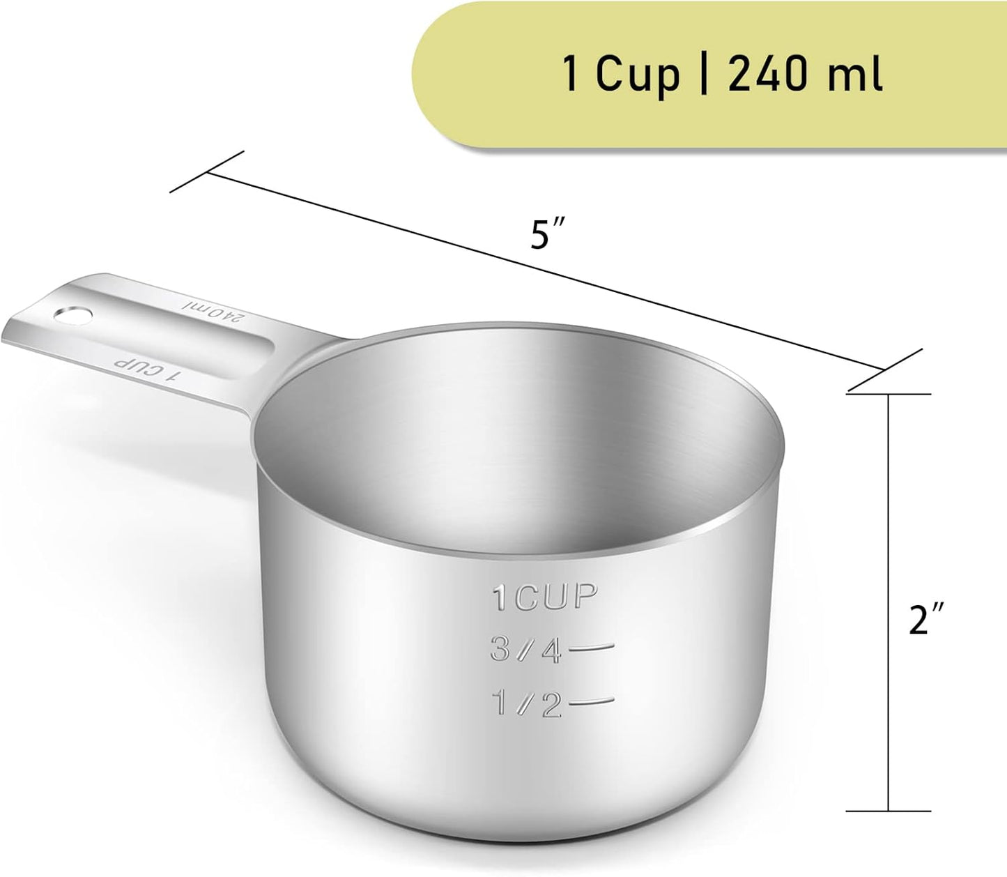 1PCS 3/4Cup (180ml, 6oz) Single Measuring Cup, Stainless Steel Measure Scoop, Metric and US Measurement, Dishwasher Safe