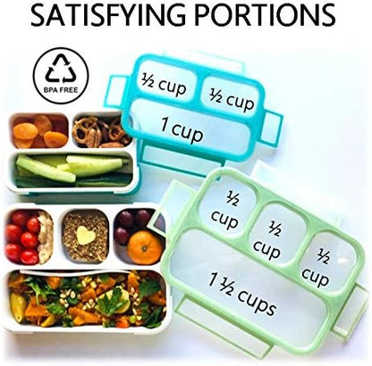 Bento Lunch Box for Kids or Adults, Snack Containers for Boys, Girls, School Daycare Work, 3 Divided Compartments Meal Planning Portion Control, BPA-Free Boxes, Utensils | Blue Purple 2 pack