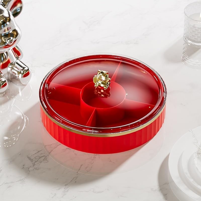Rotating Snack Organizer with Lid,Accessible Luxury and High-End Snacks, Melon Seeds, Candies, Dried Fruits and Nuts Plate, Living Room Coffee Table, High-Looking Fruit Plate (Cream)