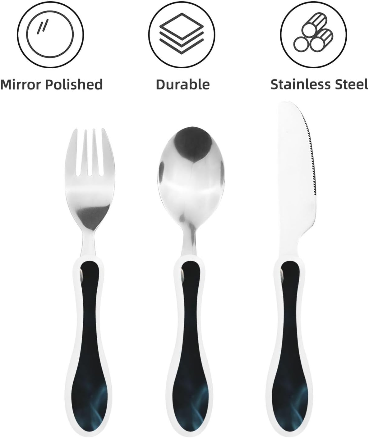 3-Piece Kids Silverware Set With Storage Case, Stainless Steel Reusable Children Safe Knife Spoon Fork Set Black White Stripes Red Rose Flowers Children Flatware Set For Kids Lunch Box