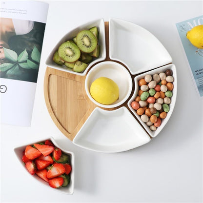 ele ELEOPTION 360° Rotatable Chip and Dip Serving Set, Trays, Appetizer Serving Tray, Divided Serving Tray, Platters, Relish Tray 5 bowls with lids
