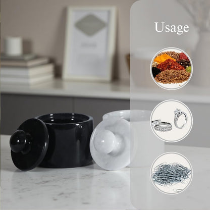 Marble Salt Cellar Keep Spices Fresh Seasoning Holder for Herbs Sugar Salt Keeper With Handmade Lid Knob Like Mushroom Best 3-Inch Marble Dish (Green Onyx and White)