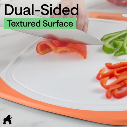 GORILLA GRIP BPA-Free Reversible Kitchen Cutting Board Set of 3, US Designed, Nonporous, Juice Grooves Catch Liquid, Slip Resistant Border, Dishwasher Safe, Durable Large Food Chopping Boards, Black