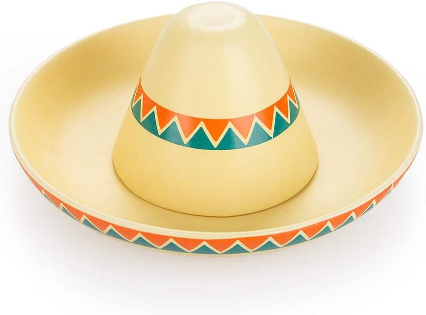 Balvi Mexican Chip and Dip Platter: Hand-painted Ceramic, Tropical Style, Sombrero Pattern, Large Size, Glossy Finish, Reusable, Ideal for Party Appetizers and Snacks