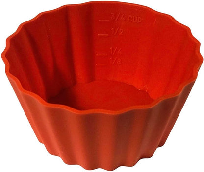 12 Pack Measured Baking Cups Jumbo Silicone Muffin Cup Reusable Non-Stick Liners Easy To Read Measurements Four Colors Flexible Durable Microwave & Dishwasher Safe by Baking Made Easy
