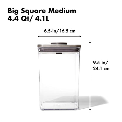 OXO Steel POP Container Big Medium Square - 4.4 Qt for Flour, Sugar and More,Grey