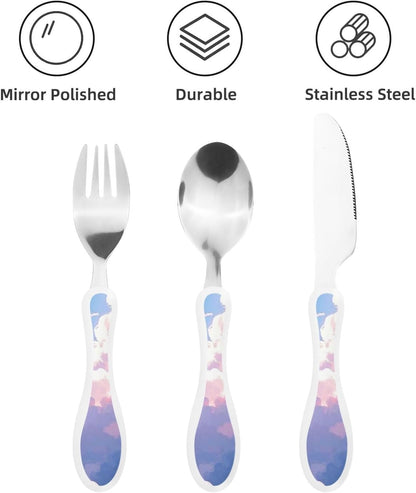 3-Piece Kids Silverware Set With Storage Case, Stainless Steel Reusable Children Safe Knife Spoon Fork Set Chinese Celadon Peacock Children Flatware Set For Kids Lunch Box