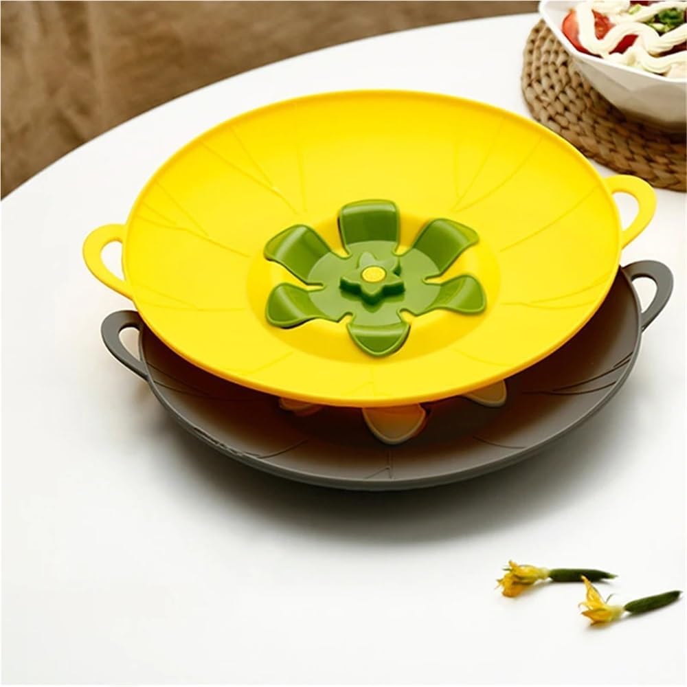 Silicone Boil Over Spill Safeguard - Food Grade Kitchen Stopper Lid For Pots And Pans - Eco-Friendly Silicone Cover In Grey And Yellow(Yellow,Small)