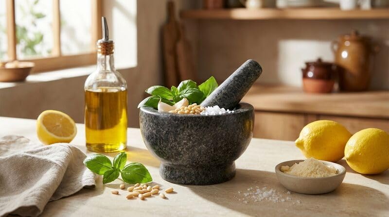 Farberware Small Granite Mortar and Pestle Set - Durable Stone Bowl for Grinding Spices, Herbs, and Garlic Powder - Oversize Handle for Easy Grip - Perfect for Guacamole and Kitchen Prep