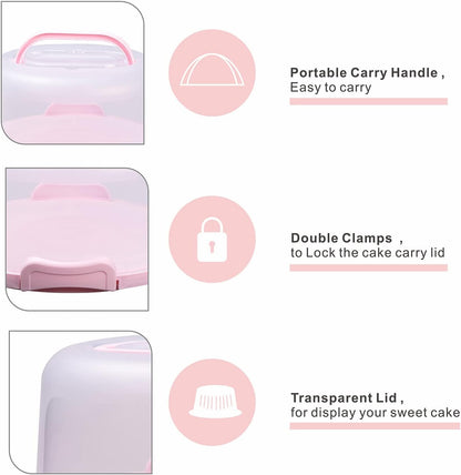 10in Plastic Cake Carrier with Handle, Round Cake Holder with Lid Pink Cake Container for 6in/8in/10in Cake(purple)
