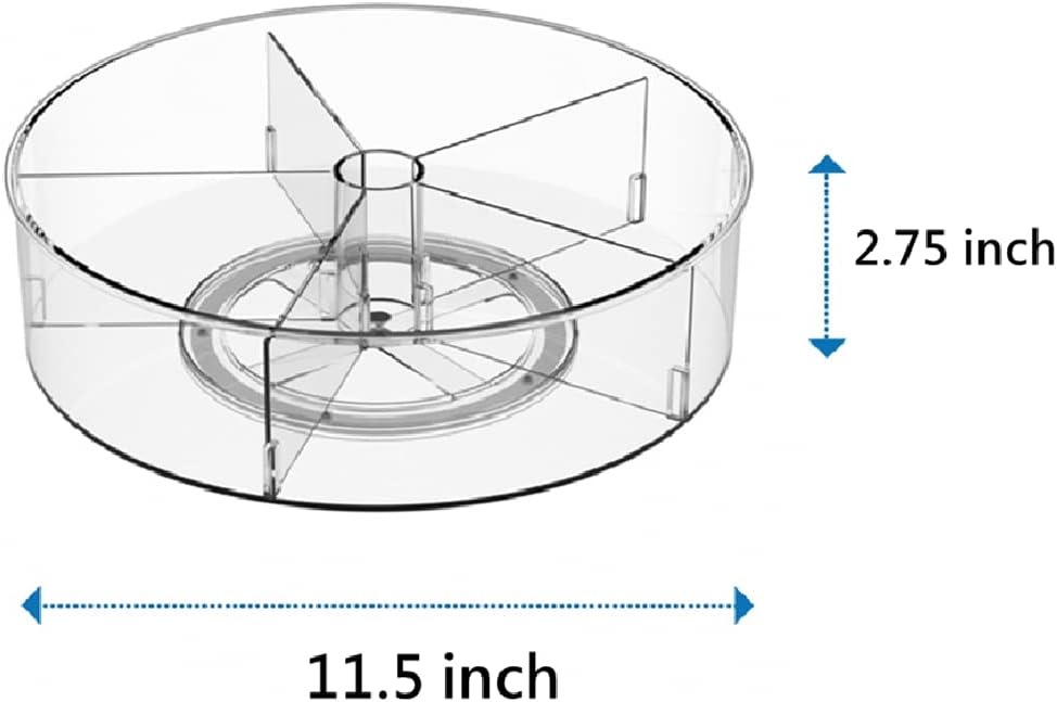 Slideep Lazy Susan Plastic Turntable Divided Spinner for Kitchen Cabinet, Pantry, Fridge, Cupboard, Counter Organizing Fully Rotating Organizer for Food, Spices, and Condiments, 11.5" Clear - 2 Pack
