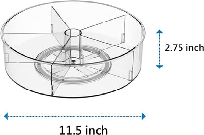 Slideep Lazy Susan Plastic Turntable Divided Spinner for Kitchen Cabinet, Pantry, Fridge, Cupboard, Counter Organizing Fully Rotating Organizer for Food, Spices, and Condiments, 11.5" Clear - 2 Pack