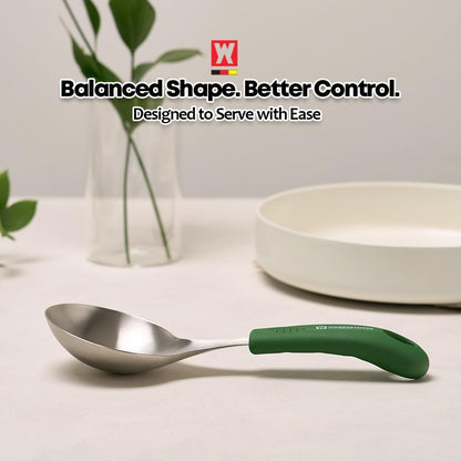 Short Stainless Steel Ladle 220mm (8.6”) – SUS304 Thick Deep Bowl Head with Soft-Grip Silicone Handle – Lightweight Mini Soup & Serving Spoon for Cooking – 5 Color Options (Gray)