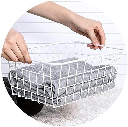 Redrubbit Wire Storage Baskets, Large Farmhouse Metal Freezer Basket Storage Organizer Bins with Handles for Kitchen Cabinets, Pantry, Closets, Bedrooms, Bathrooms, Set of 6, White