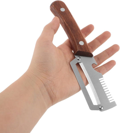 2 Pack Multi-Functional Vegetable Peeler, 3-in-1 Stainless Steel Peeler Shredder with Bottle Opener, Multifunctional Vegetable and Fruit Slicing Knife with Wooden Handle for Kitchen