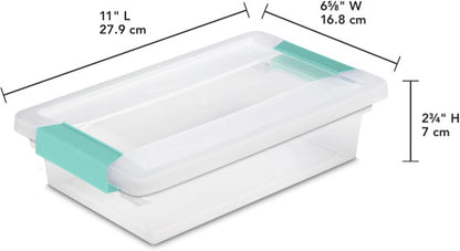 Sterilite Deep Clip Box, Stackable Small Storage Bin with Latching Lid, Plastic Container to Organize Paper, Office, Home, Clear Base and Lid, (Pack of 4)