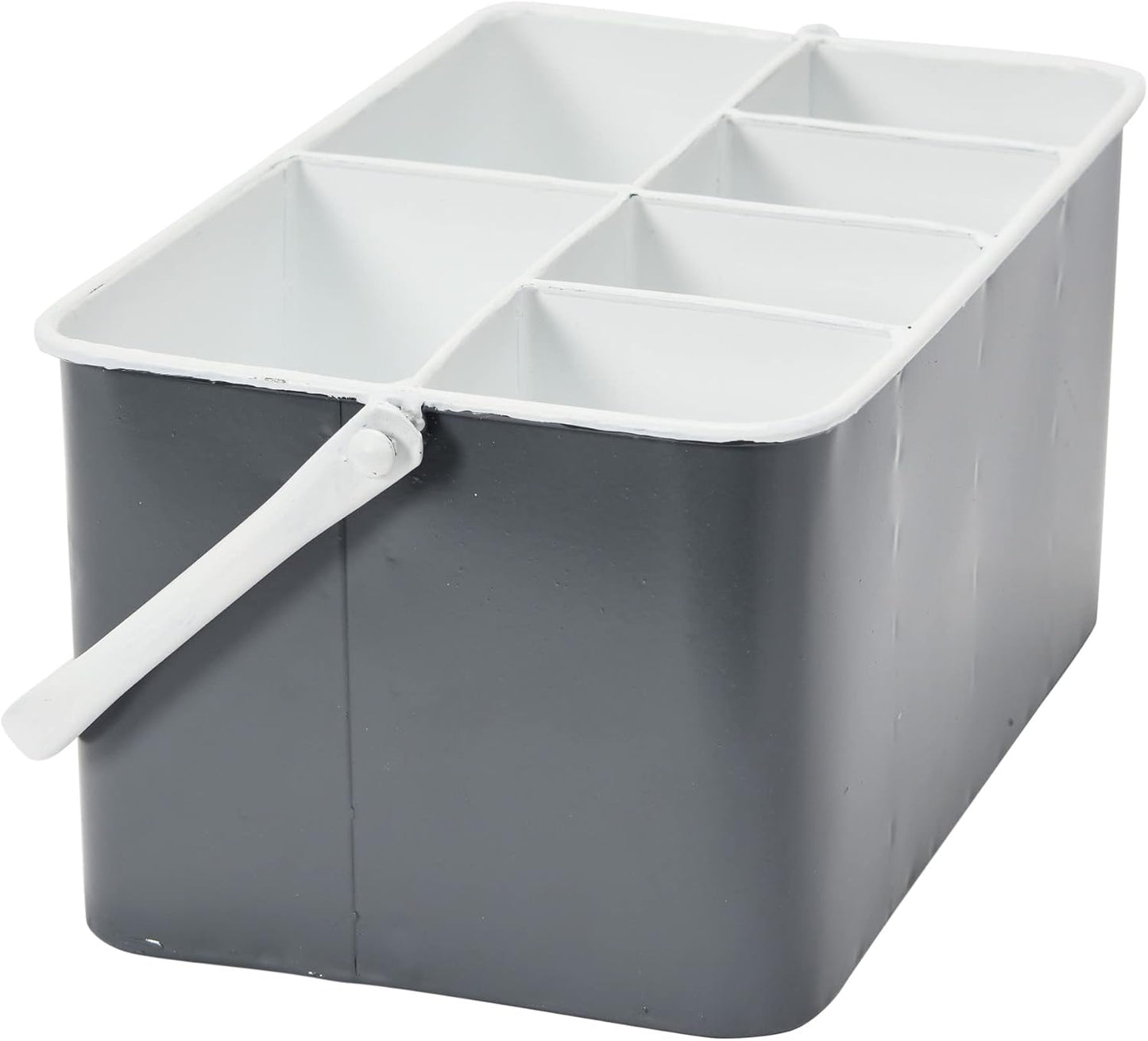 Creative Co-Op Farmhouse Metal Storage Caddy with 6 Compartments and Handle, Distressed Blue and White