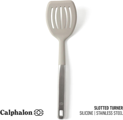 Calphalon Slotted Turner, Kitchen Flipping Spatula, Slotted Spatula, Stainless Steel Turner with Silicone Heat Resistance Handle, Nonstick-Safe Spatula for Draining and Flipping (Navy)